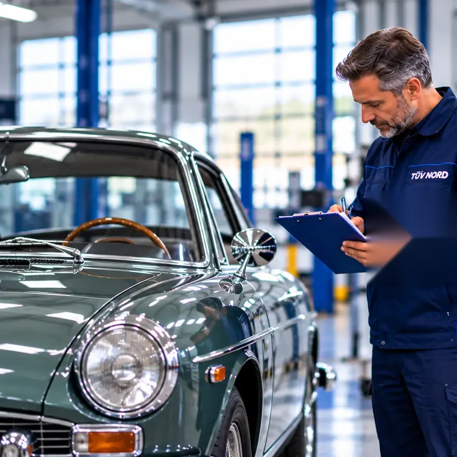 Sachverständiger begutachtet einen Oldtimer für das H-Kennzeichen